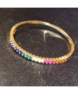 24k Gold Plate Rainbow Cubic Zirconia Crystal Cuff Bracelet - £15.68 GBP
