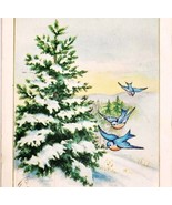 1920s Greeting Card Postcard Merry Christmas Tree Blue Birds Ephemera E83B - €17,22 EUR
