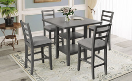 5-Piece Wooden Counter Height Dining Set with Padded Chairs - Gray - £442.19 GBP