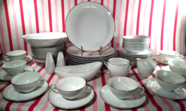 Gorgeous 1950s Style House Fine China 57pc Platinum Silver Ring Dinnerware Japan - £336.32 GBP