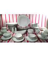 Gorgeous 1950s Style House Fine China 57pc Platinum Silver Ring Dinnerware Japan - £335.90 GBP