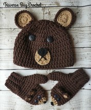 Crochet Child bear hat &amp; mitten set PATTERN ONLY - £6.36 GBP