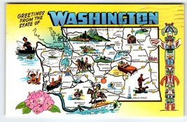 Postcard Greetings From Washington Map Chrome State Totem Pole Horses Vi... - $9.03