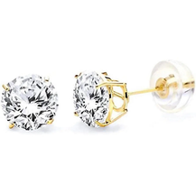 ADIRFINE 10K Solid Gold Round Brilliant Cut Cubic Zirconia Studs Earrings - $43.19+