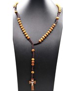 Vtg Wooden Bead Rosary w/ Jesus Cross Religous Jewelry - $19.99