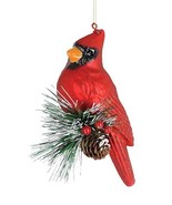 Cardinal on Branch Glass Christmas Ornament - £12.53 GBP