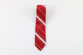 Vintage 50s 60s Mid Century Modern MCM Silk Striped 4 Fold Neck Tie Red USA - £19.32 GBP