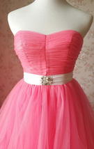 MELON RED Strapless Sweetheart Neck Hi-lo Tiered Tutu Skirt Bridesmaid Dress Cut image 6