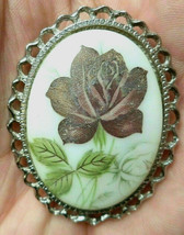 Vintage silver tone glass flower cameo Brooch Pin  2&quot; - $9.89