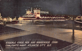 Atlantic City~Steeple Chase Pier &amp; Boardwalk From Calfonte NIGHT~1914 Postcard - £5.12 GBP