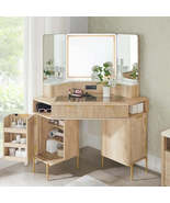 Fluted Makeup Vanity Desk with HD Triple Mirror and Lights, Large Lighte... - $745.99