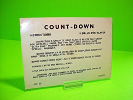Count Down Pinball Machine Instructions Card 2-Sided 3/5 Balls #2 Original - £16.27 GBP