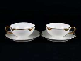 Haviland Limoges Silver Anniversary Cups &amp; Saucers 2 Sets, White and Gol... - $20.00