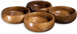 Home Essentials Natural Acacia Wooden Bowls Hand-Carved Calabash Dip Tra... - $24.49