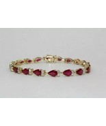6Ct Pear Cut Lab Created Ruby Tennis Bracelet Women&#39;s 14K Yellow Gold Pl... - $467.07 CAD