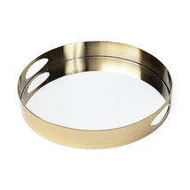 15&quot; Antiqued Gold Tone Metal With Mirrored Glass Bottom Tray - £131.48 GBP