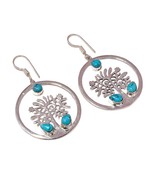 Cabochon Turquoise Gems 925 Silver Overlay Handmade Life of Tree Dangle ... - $16.34 CAD