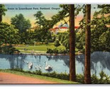 Geese on Pond Laurelhurst Park Portland Oregon OR UNP Linen Postcard N26 - $2.92