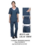 BLUE Contrast Trim SMOCK PANTS GROOMER Grooming Hair,Water&amp;Stain Resista... - $31.49+