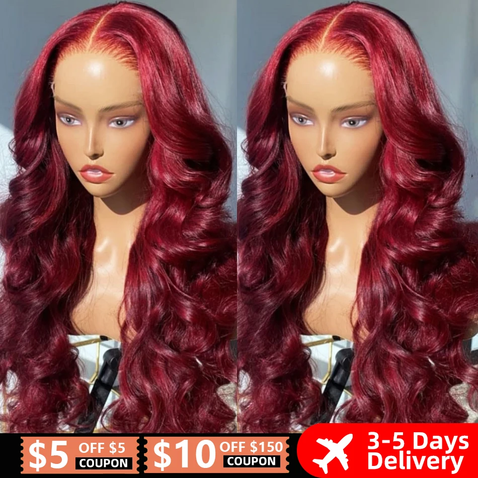 13x4 Glueless 99J Burgundy Lace Front Human Hair Wigs For Women Brazilian Bo - £55.28 GBP+