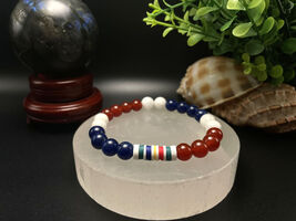 Dominican Republic Flag Gemstone Bracelet: Handmade Beaded Jewelry - $26.12