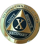 10 Year AA Medallion Glossy Elegant Black Gold Silver Bi-Plate Sobriety ... - €15,19 EUR
