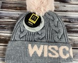 Robin Ruth Wisconsin Pink &amp; Gray Knit Beanie Winter Hat w/ Pom Pom - OSFM - $19.34