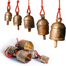 Rustic Bells Wind Chimes (30” Long), 5 Door Hanging Bells on a Rope – Brass Coat - £23.97 GBP