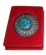 MAX FACTOR Turquoise Pressed Compact Mirror Vintage 1970&#39;s Original Box - $68.58 CAD