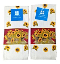 Sunflower Basket Kitchen Towels 2pc Cotton Yellow Brown Green White Gift... - $14.46