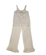 CHLOE Dusty White Silk/Wool Blend Pants with Fringe ( 38) & Top (40) w/ Rivets - $599.99