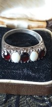 Antique Vintage Victorian 1890-s Ruby and Opal Silver Ring  Size UK P, U... - £195.80 GBP