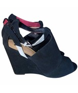 Joe&#39;s Jeans Wedged Heel Strapped Sandal Black with grey/burgundy size 9.5 - $31.91