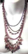 Vintage Layered Purple Glass Bead Chain Necklace 20&quot; -Adjustable - £19.43 GBP