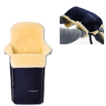 Natural Lambskin Stroller Footmuff age from Birth and/or Handwarmer Navy... - $98.00+