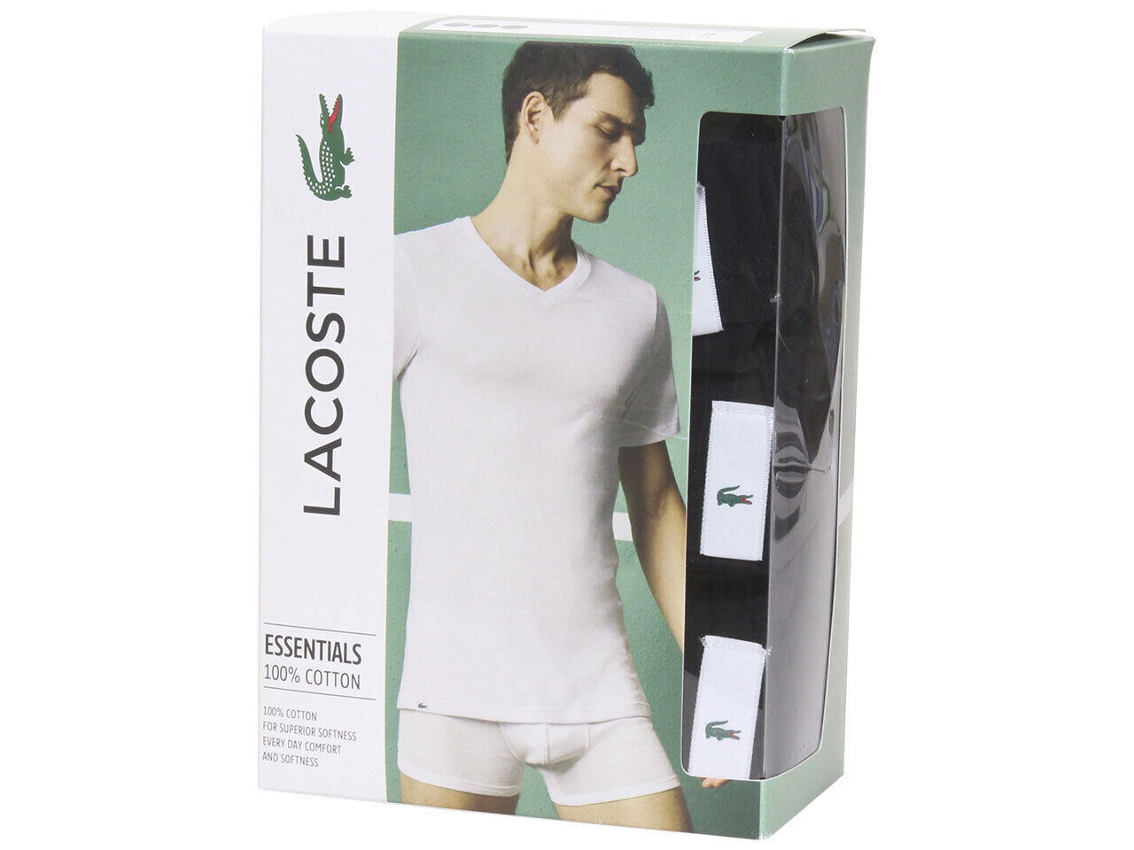 Lacoste Essentials 3 Paquet T-Shirts Slim Fit V Col Noir En Coton NWT STY TH3374