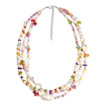 Candy Colored Cultured Freshwater Pearls and Stone Triple Strand Necklace - £27.39 GBP