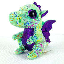 Ty Beanie Boos Cinder the Dragon 6&quot; Plush Stuffed Animal Green Purple Shiny - £7.82 GBP