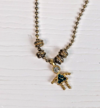Gold Tone Necklace with Kids Pendants rhinestones white blue 28 inches - £3.94 GBP