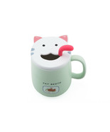 CAT Coffee Mug Tea Cup Ceramic With Lid And Decorative Spoon Meow Pet Lo... - $354.96 MXN