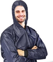 Pack of 5 Dark Blue Large Disposable Lab Jackets with Hood, Knitted Cuffs - £19.60 GBP