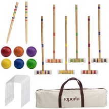 Six-Player Croquet Set With Wooden Mallets, Colored Balls, Sturdy Carrying Bag F - £68.30 GBP