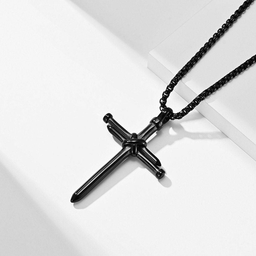 Men Nail Necklace | Steel Cross Pendant | Waterproof Chain | Chain Pendant