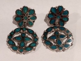 Trifari Silver tone Stud dangle faux turquoise angel earrings - £27.60 GBP