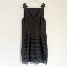 Gap Black Satin Sheer Trim Sleeveless Party A-Line Short Dress Women’s 6... - $17.99