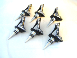 Stiletto Wine Bottle Stoppers Set of 6 Zebra Design 5.4" High Resin Black White