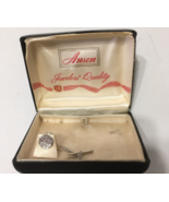 Vintage tie tack tac round with chain in original Anson jeweler&#39;s box ti... - $19.75
