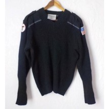 Flying Cross VNeck Sweater Black Wool Blend Ribbed Knit Men Large Patch Flag T - $25.73