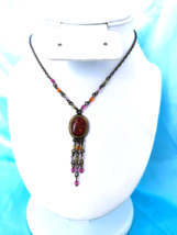 Women&#39;s Pendant Necklace Victorian Style Antique Gold Color Multicolor Beads - £7.10 GBP