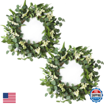 FENYUAN 20" Artificial Eucalyptus Wreath White Berries - All Season Fron... - $56.18